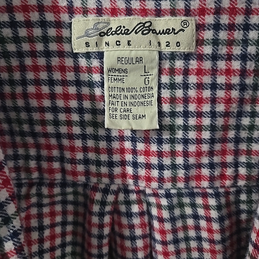 Eddie Bauer Red and Blue Plaid Button Down Shirt